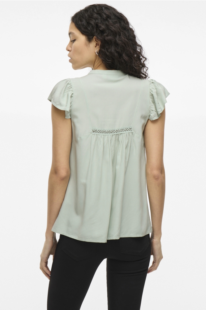 VIVISIA V-NECK C/S PLEATED TOP/TES 14106953 SILT GREEN